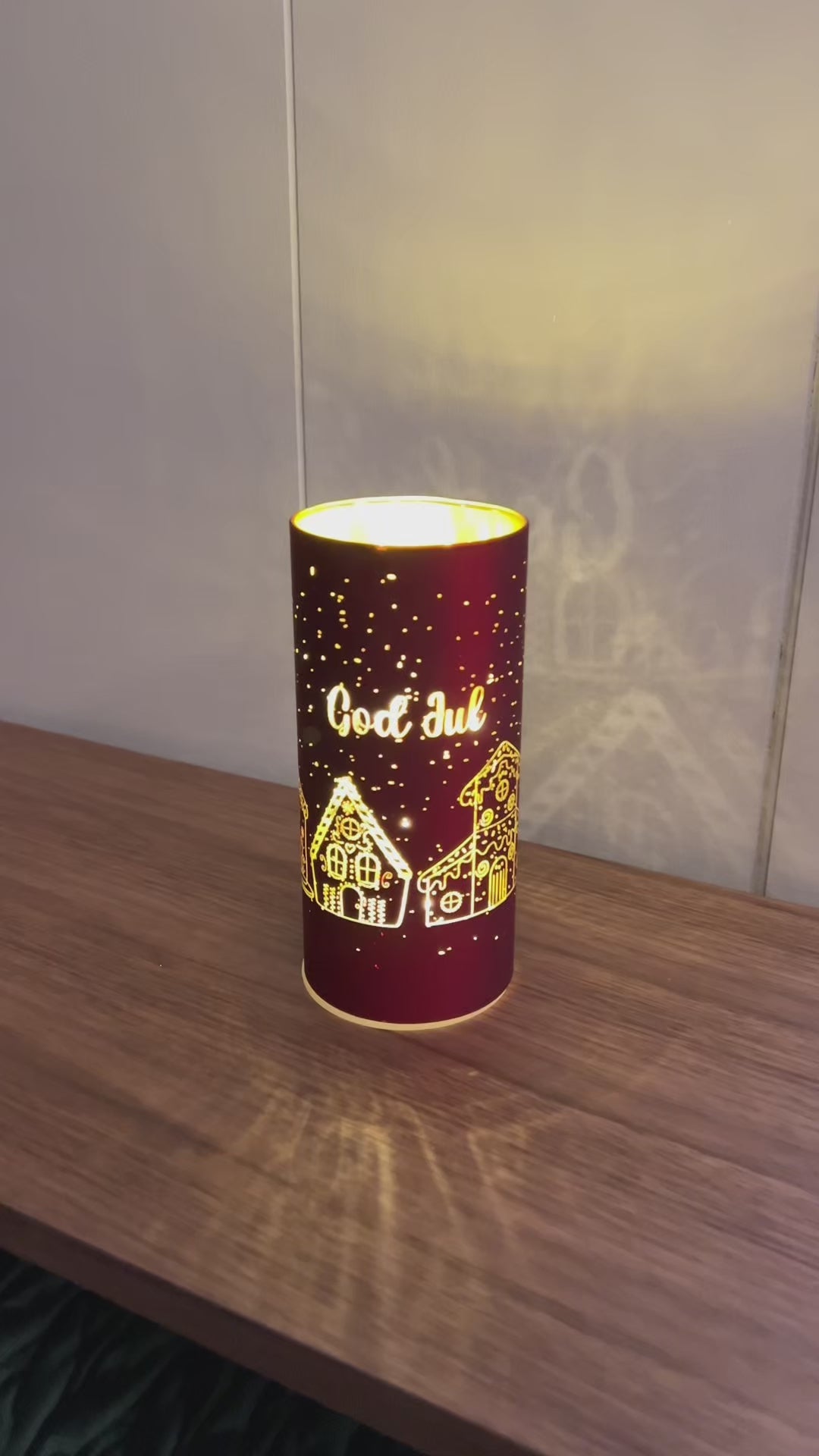 Lyslykt LED God Jul rød 7 x 15 cm