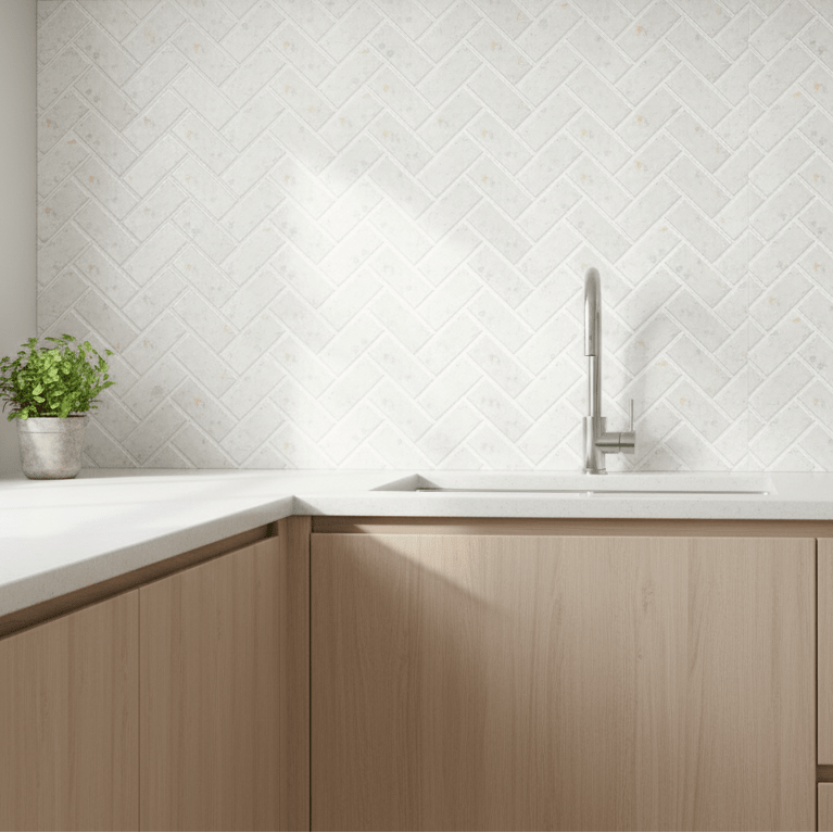 10 - pk Terrazzo fiskebein selvklebende veggfliser - Lindas Dekor
