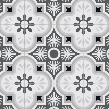 Copenhagen selvklebende fliser imiterer et diskret og klassisk mønster med lite kontrast i grå toner. Passer for alle rom. 