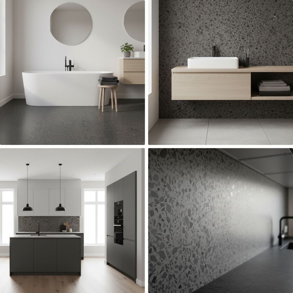 8 - pk Lisboa Terrazzo mørkegrå selvklebende fliser - Lindas Dekor