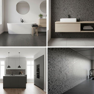 8 - pk Lisboa Terrazzo mørkegrå selvklebende fliser - Lindas Dekor