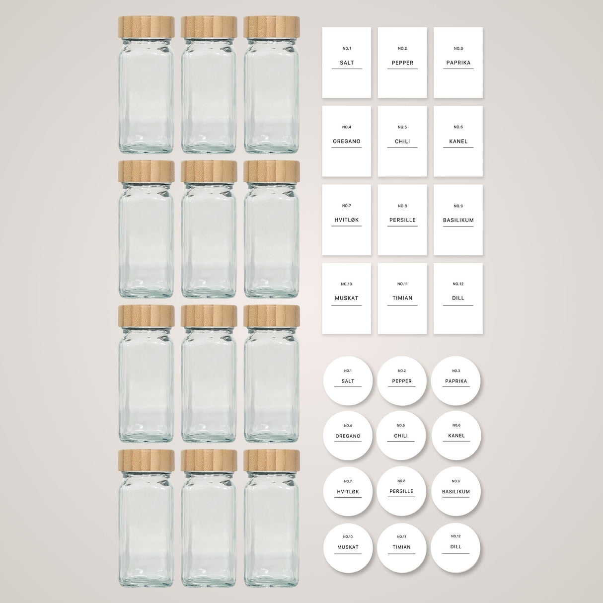 12-pk krydderglass med etiketter