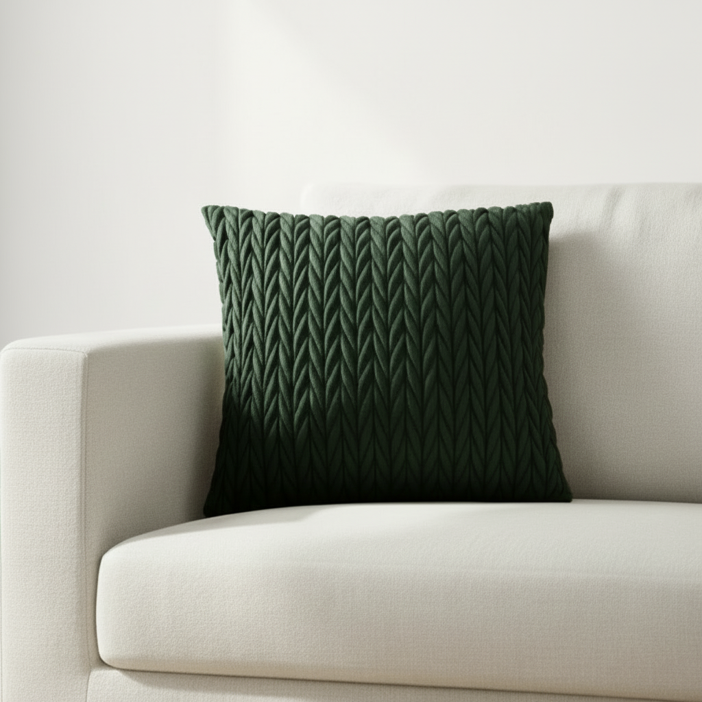 Putetrekk flettet velur flaskegrønn 45 x 45 cm