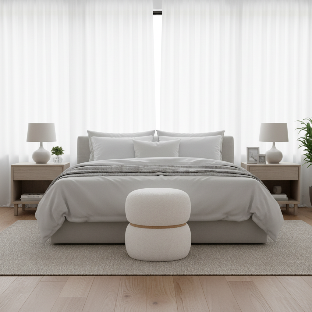 Rund oppbevaringspuff til stue, soverom eller entré