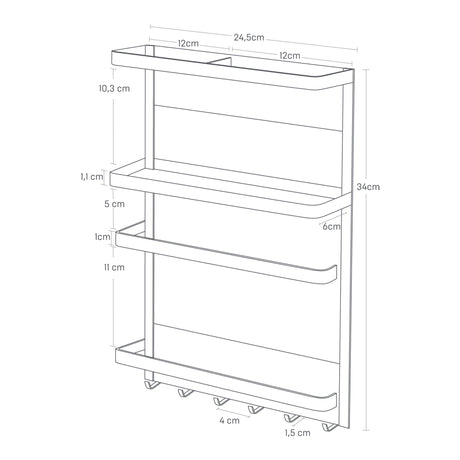 Kjøleskapshylle i hvit med oppheng for sleiver og små kjøkkenartikler