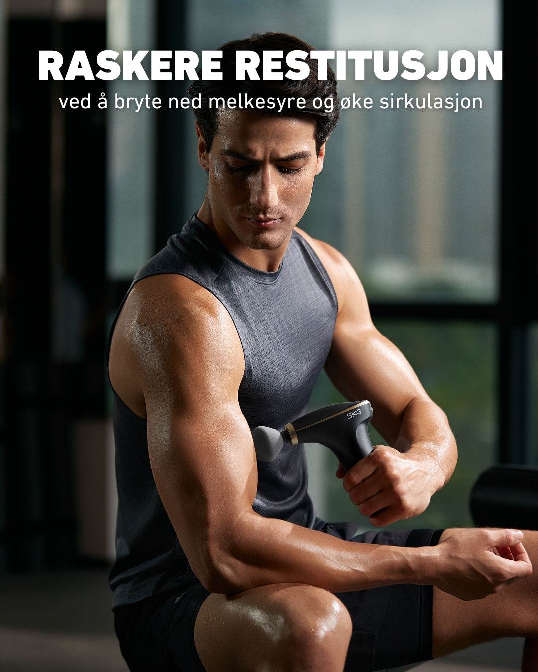 FS700 massasjepistol som bryter ned melkesyre og øker blodsirkulasjonen for raskere restitusjon.