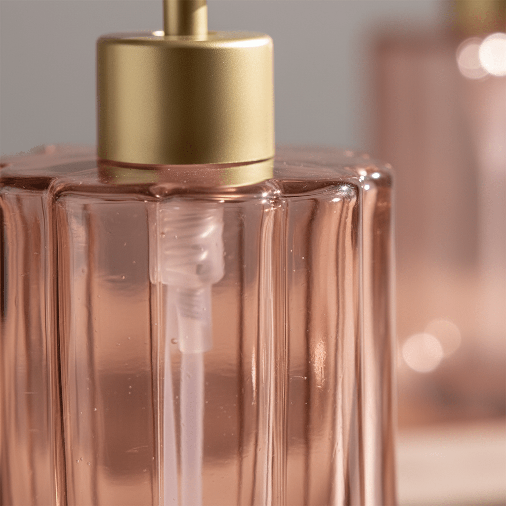 Ravfarget glassdispenser med gyllen pumpe