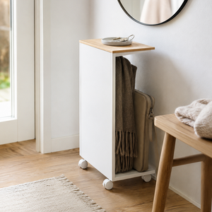Sidebord med treplate og hjul hvit 55 x 31 cm