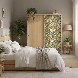 Soverom med boho leaves på kommode