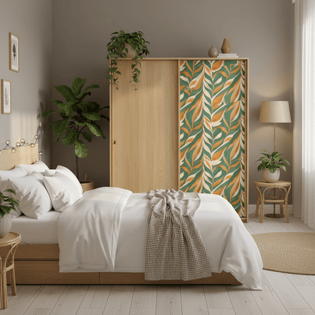 Soverom med boho leaves på kommode