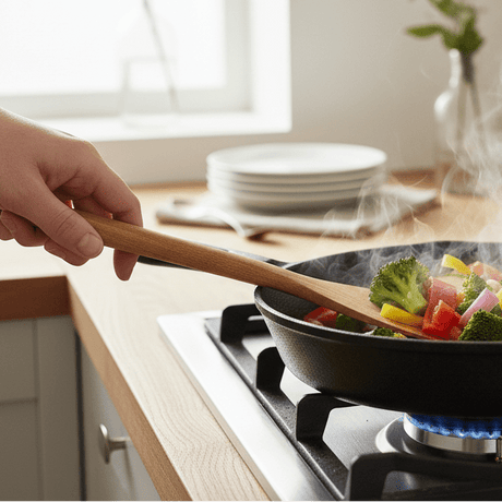 Spatula flipping vegetables