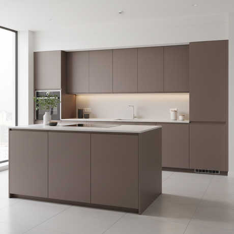 Taupe matt kontaktplast på kjøkkenskap