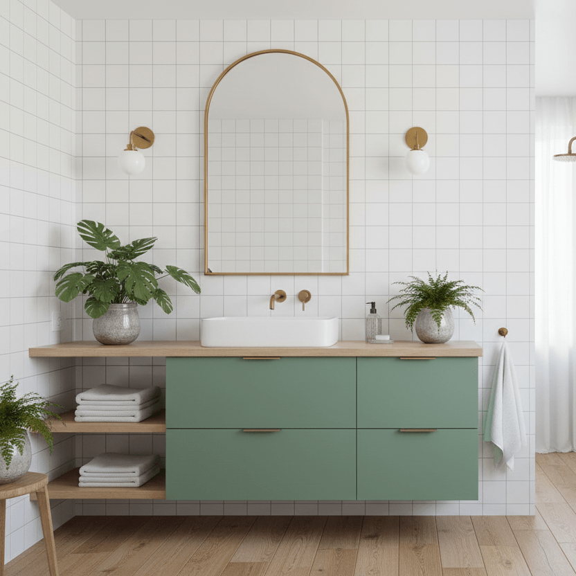 Uni matt jade green kontaktplast på baderomskap i skandinavisk bad