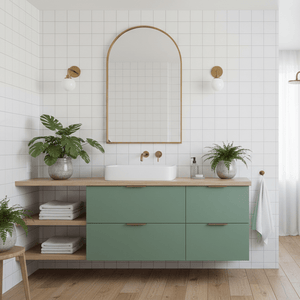 Uni matt jade green kontaktplast på baderomskap i skandinavisk bad