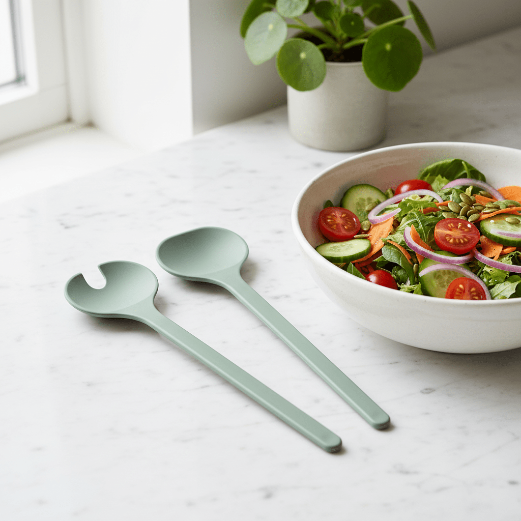 Prototyp salatsked och salatgaffel från Mepal Silueta i matt nordisk sage