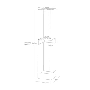 Smal oppbevaringsløsning til bad med justerbar magnetisk hylle