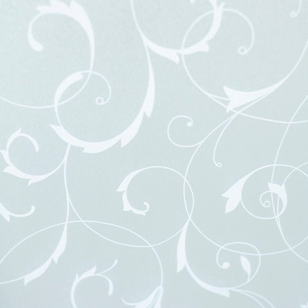 Static Scroll Flower vindusfolie – nærbilde av delikate bladranker i frosted folie