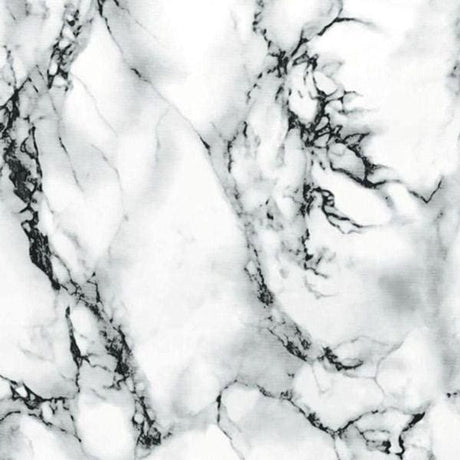 Marmor hvit/sort kontaktplast detalj – realistisk marmorimitasjon med sorte årer
