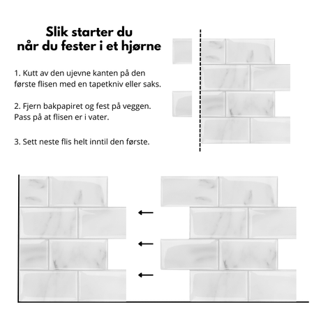 Subway marmor selvklebende veggfliser - Lindas Dekor