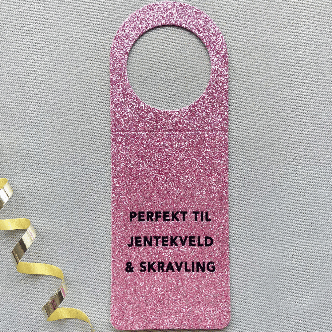 Flaskekort "Jentekveld", rosa glitter