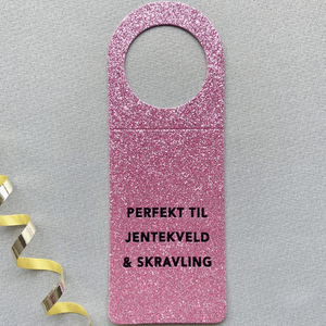 Flaskekort "Jentekveld", rosa glitter