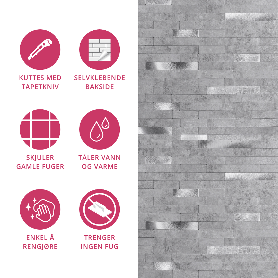 Moderne kjøkkendesign med lettmonterte veggfliser.