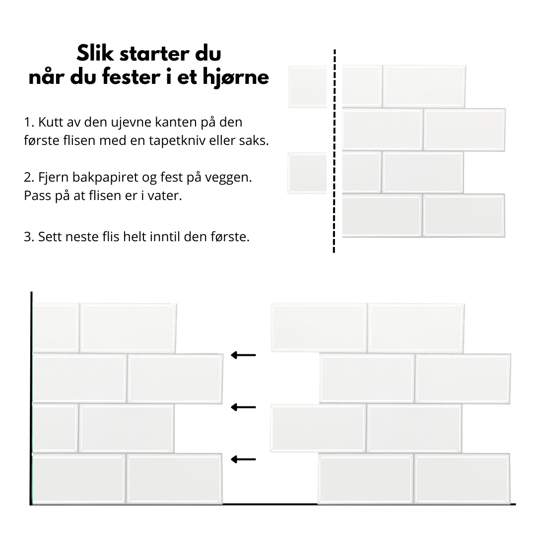 Subway hvit selvklebende veggfliser